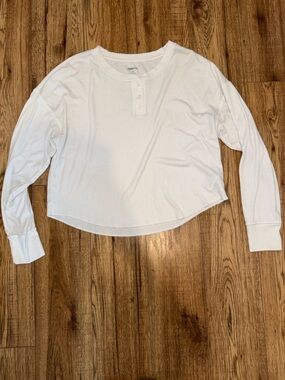 Gap White Henley Long Sleeve Top
